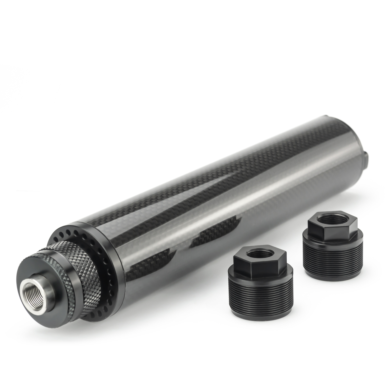 8.85″L 1.85″OD Carbon Fiber Modular Solvent Trap MST 8x Aluminum Cups 1/2×28,5/8×24 with 1/2×28,.578×28.9/16×24,13.5x1LH Booster